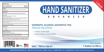 Hand Sanitizer - 1 Gallon NDC 75812-750-01.jpg 3.785 L label - Hand Sanitizer 1 Gallon NDC 75812 750 01